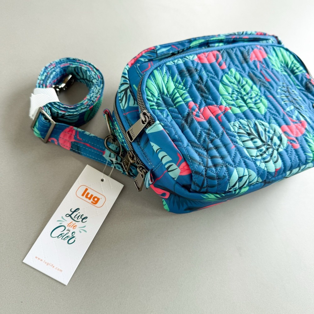NWT Lug Mini Ranger Crossbody Bag Flamingo Blue RFID Quilted Travel Purse - Picture 3 of 12